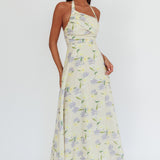 Auriana Asymmetric Neckline Halter maxi Dress Floral Lemon