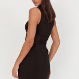 Astro Mandarin Collar Mesh Mini Dress Black
