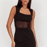 Astro Mandarin Collar Mesh Mini Dress Black
