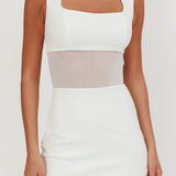 Astro Mandarin Collar Mesh Mini Dress White