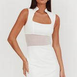 Astro Mandarin Collar Mesh Mini Dress White