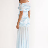 Clarita Sheer Ruched Maxi Dress Embellished Blue