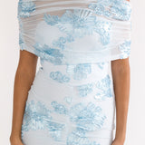 Clarita Sheer Ruched Maxi Dress Embellished Blue