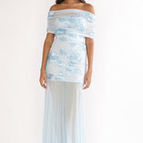 Clarita Sheer Ruched Maxi Dress Embellished Blue