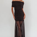 Clarita Sheer Ruched Maxi Dress Black
