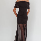 Clarita Sheer Ruched Maxi Dress Black