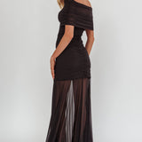 Clarita Sheer Ruched Maxi Dress Black