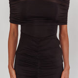 Clarita Sheer Ruched Maxi Dress Black