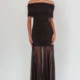 Clarita Sheer Ruched Maxi Dress Black