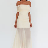 Clarita Sheer Ruched Maxi Dress Cream