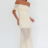 Clarita Sheer Ruched Maxi Dress Cream