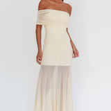 Clarita Sheer Ruched Maxi Dress Cream