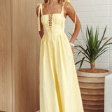 Kiahna Lace-Up Bodice Maxi Dress Butter
