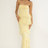 Dulce Dreams Sweetheart Neckline Lace Frill Maxi Dress Butter