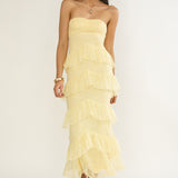 Dulce Dreams Sweetheart Neckline Lace Frill Maxi Dress Butter