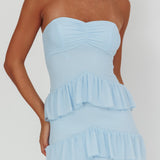 Dulce Dreams Sweetheart Neckline Frill Maxi Dress Blue