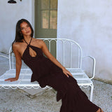 Dulce Dreams Halterneck Frill Maxi Dress Chocolate