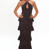Dulce Dreams Halterneck Frill Maxi Dress Chocolate