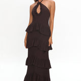 Dulce Dreams Halterneck Frill Maxi Dress Chocolate
