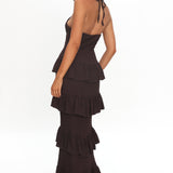 Dulce Dreams Halterneck Frill Maxi Dress Chocolate
