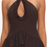Dulce Dreams Halterneck Frill Maxi Dress Chocolate