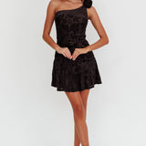 Midnight Aura One Shoulder Mini Dress Black