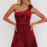 Midnight Aura One Shoulder Mini Dress Wine