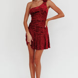 Midnight Aura One Shoulder Mini Dress Wine