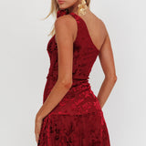 Midnight Aura One Shoulder Mini Dress Wine