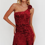 Midnight Aura One Shoulder Mini Dress Wine