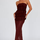 Crewe Strapless Ruffle Maxi Dress Chocolate