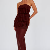 Crewe Strapless Ruffle Maxi Dress Chocolate