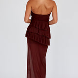 Crewe Strapless Ruffle Maxi Dress Chocolate
