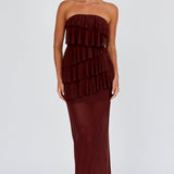 Crewe Strapless Ruffle Maxi Dress Chocolate