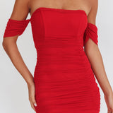 Melonie Off-Shoulder Mesh Maxi Dress Red