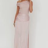 Diana Asymmetric Shoulder Pleat Waist Maxi Dress Blush