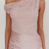 Diana Asymmetric Shoulder Pleat Waist Maxi Dress Blush