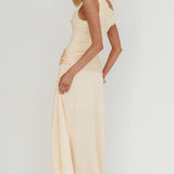 Diana Asymmetric Shoulder Pleat Waist Maxi Dress Butter