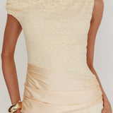 Diana Asymmetric Shoulder Pleat Waist Maxi Dress Butter