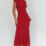 Diana Asymmetric Shoulder Godet Maxi Dress Wine