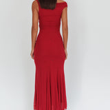 Diana Asymmetric Shoulder Godet Maxi Dress Wine