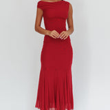 Diana Asymmetric Shoulder Godet Maxi Dress Wine