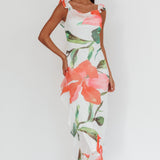 Loula Ruffle Strap Maxi Dress Floral Red