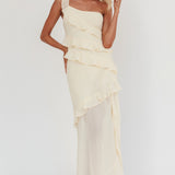 Gelina One-Shoulder Frill Trim Maxi Dress Butter