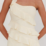 Gelina One-Shoulder Frill Trim Maxi Dress Butter