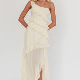 Gelina One-Shoulder Frill Trim Maxi Dress Butter