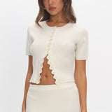 Don't Mind Scallop Edge Knit Top Cream