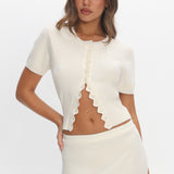 Don't Mind Scallop Edge Knit Top Cream