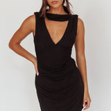 Saved Draped Neck Mini Dress Black