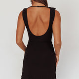 Saved Draped Neck Mini Dress Black